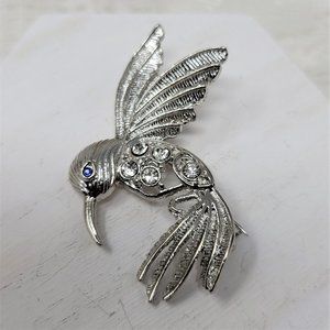 Rhinestone Humming Bird Pin Brooch Blue Eyed